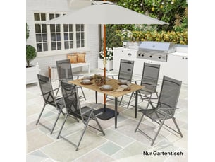 Table de jardin 150 x 90 cm – marron – acier résistant aux intempéries, trou pour parasol central