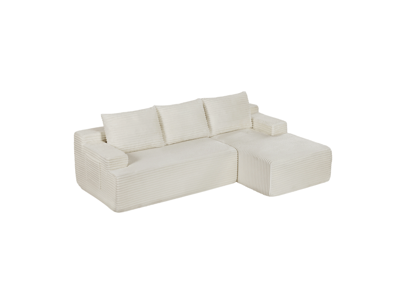  Canapé d’angle 4 places 238x152x66 cm en velours côtelé beige  - Conforama A