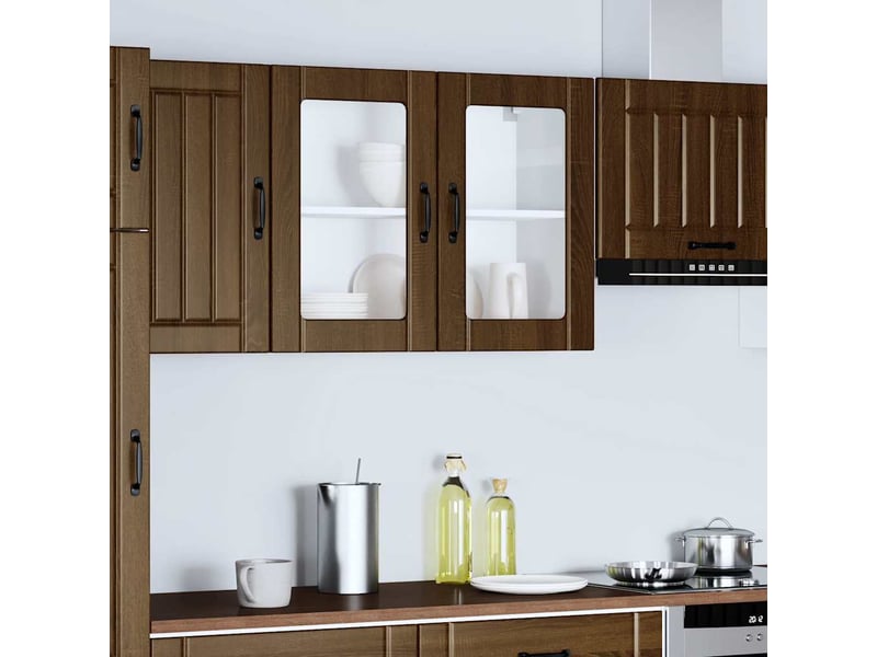 Armoire murale de cuisine et porte en verre lucca chêne marron shl5155 - Conforama D