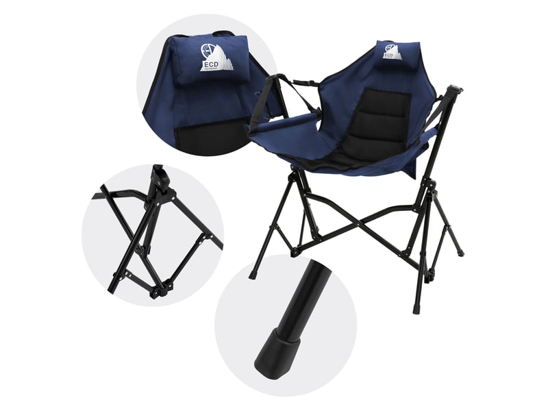  Ecd germany chaise de camping pliante confortable avec dossier réglable, coussin d'appui-tête et porte-gobelet, cadre en acier, fauteuil à bascule, assie extra-large, pour jardin pêche, bleu, 150 kg ECD Germany GmbH - Conforama E