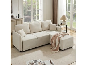 Canapé d'angle compressé droit fixe <strong>MODENVIE</strong> <strong></strong> 3 places Tissu beige clair