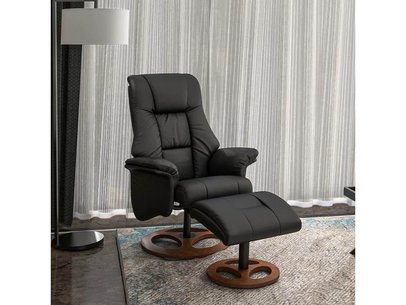  Fauteuil inclinable avec repose-pieds, dossier réglable, 77 cm x 89 cm x 110 cm, noir  - Conforama D