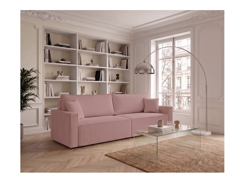  Farah - canapé droit 3 places convertible accoudoirs slim en velours cotelé  - Conforama B