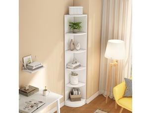 Étagère d’angle 5 niveaux en mdf blanc, design simple, grande capacité de rangement