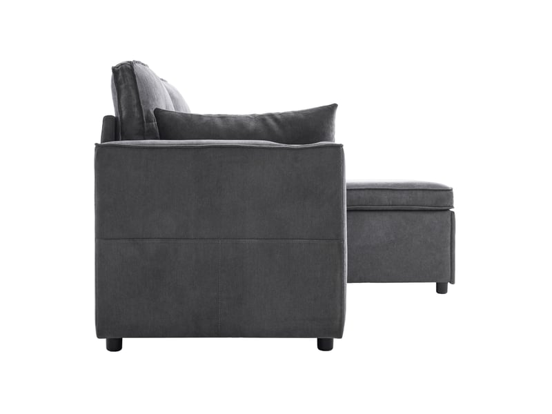  Canapé d'angle convertible 3 places 211 x 130 cm – gris – méridienne réversible, rangement et porte-gobelets  - Conforama E