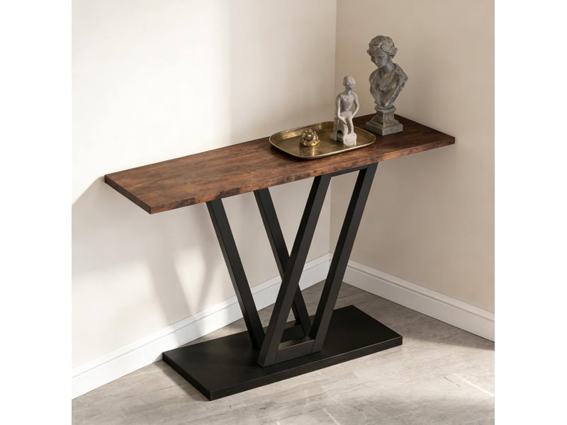  Table console étroite 110 x 30 x 80 cm noir et marron rustique en mdf et métal, pour entrée et salon  - Conforama E