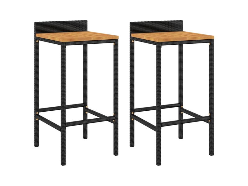  Lot de 2 tabouret de bar, chaise de bar noir résine tressée et bois d'acacia  - Conforama A