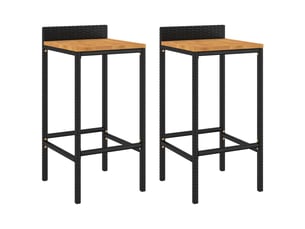 Lot de 2 tabouret de bar, chaise de bar noir résine tressée et bois d'acacia