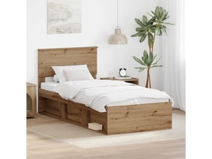 Lit adulte, lit simple, cadre de lit chêne artisan 90x190cm bois d'ingénierie cf5624