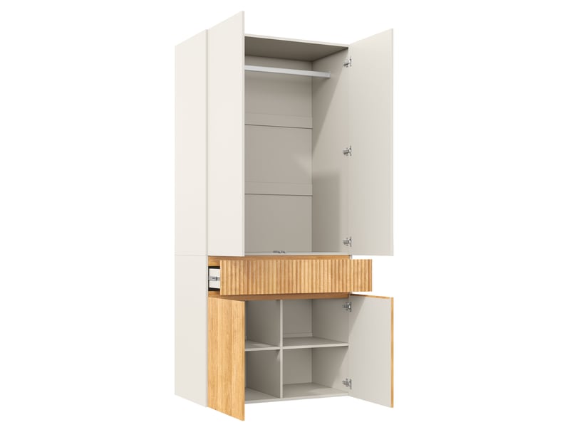  Armoire penderie 90 x 50 x 200 cm gris clair et bois, 4 portes, 1 tiroir et tringle de rangement  - Conforama D