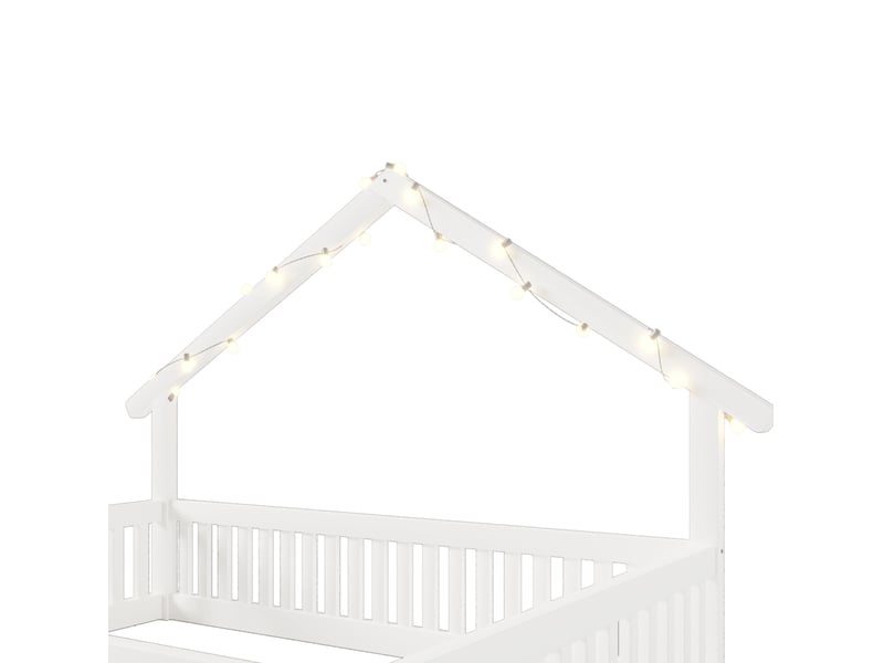  Lit cabane enfant 90 × 200 cm 1 place avec barrières de sécurité et éclairage led, sans matelas, en bois, blanc  - Conforama E