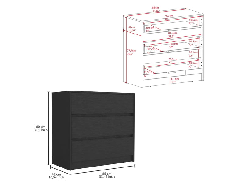  Commode austin de 85 cm avec 3 tiroirs, blanc  - Conforama D