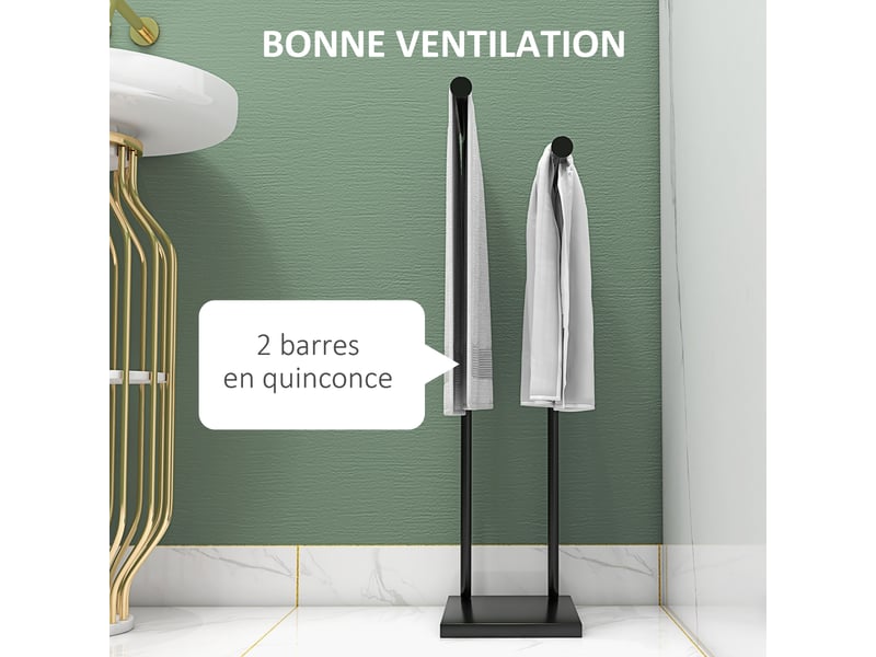  Porte-serviettes sur pied en acier avec 2 barres support noir - pour serviette 35,5l x 20p x 78h cm  - Conforama A