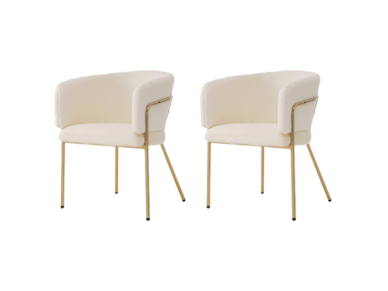  Chaise de salle à manger lot de 2 avec accoudoirs et dossier, pieds métalliques en imitation fourrure de lapin blanche  - Conforama A