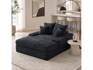 Méridienne modenvie en velours côtelé gris 135 x 165 cm avec 4 coussins