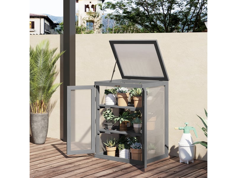 Serre de jardin compacte - 3 niveaux - 2 portes - polycarbonate résistant aux intempéries 58x44x78cm - Conforama B