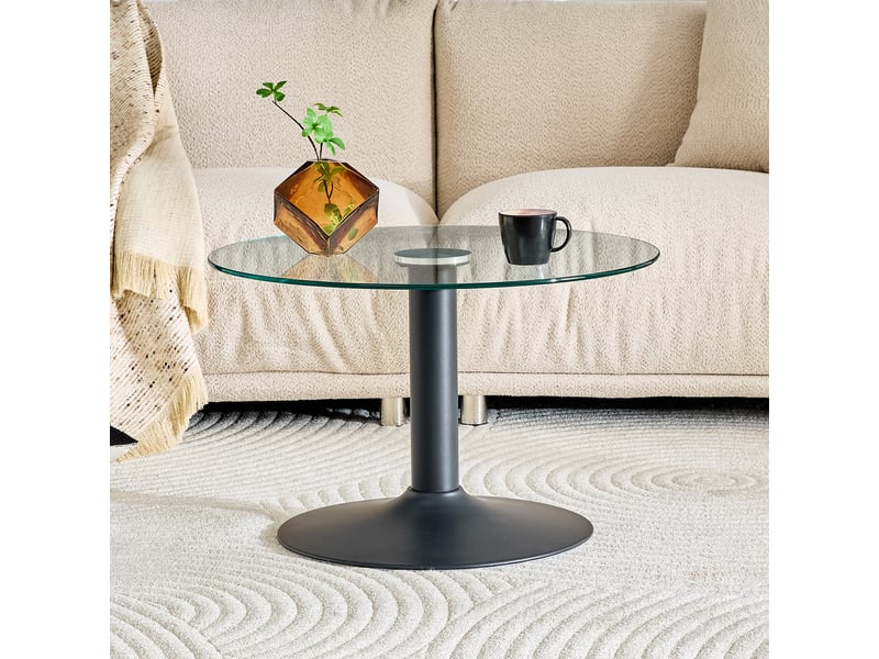  Table basse ronde plateau en verre trempé et piètement stable - lpospi - métal noir - ø70 × h45 cm  - Conforama C