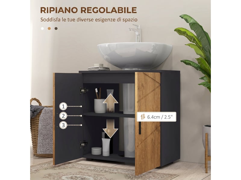  Meuble sous lavabo sur pied effet chêne, 2 portes, étagère réglable, 60 x 30 x 60 cm  - Conforama W