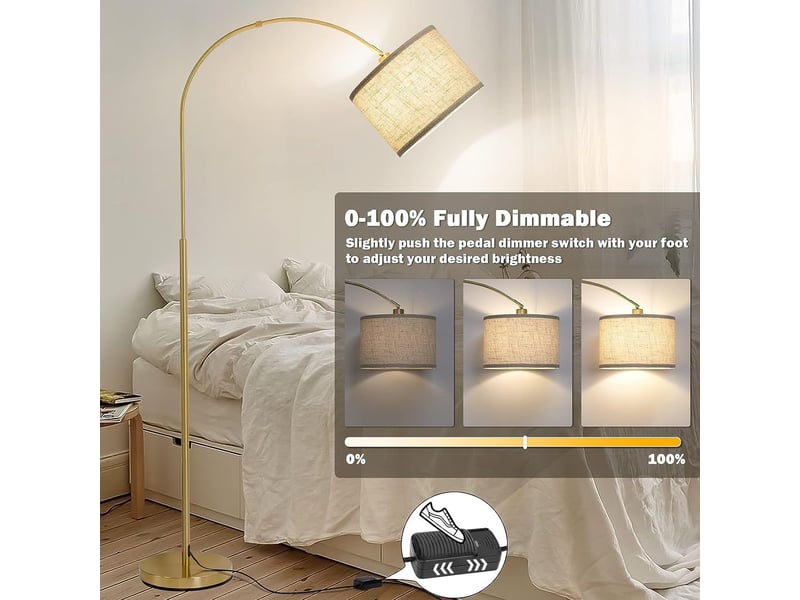  Lampadaire doré salon, lampe à arc abat-jour en lin beige（aucune source de lumière）  - Conforama D