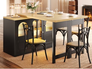 Îlot de cuisine 197cm, table à manger + meuble latéral, plateau rotatif 360°, led rvb par appli, noir, gain de place