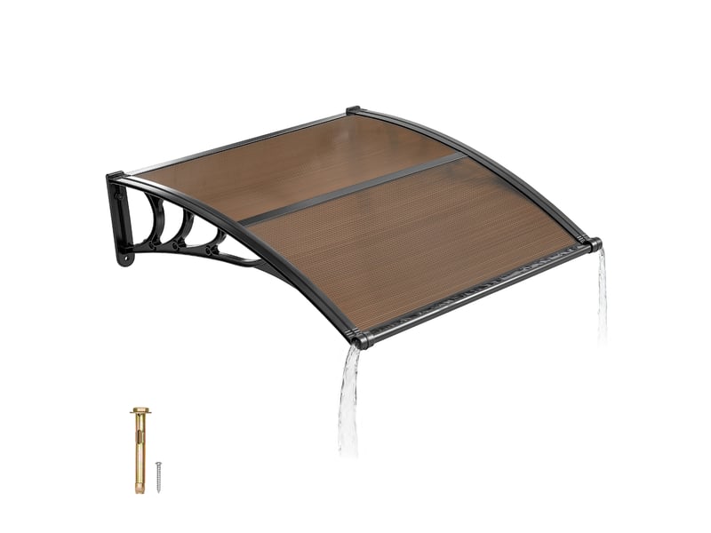  Vevor auvent de porte deentree 96,5x101,7 cm marquise de porte exterieur polycarbonate pour fenetres de porches balcons, protection contre pluie, neige, soleil, avec drainage, support en abs, marron  - Conforama A