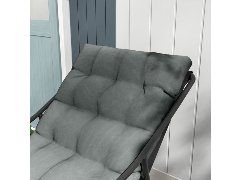 Fauteuil de jardin 60x110x90, fauteuil lounge d'extérieur avec coussin d'assise épais, accoudoirs, structure acier, gris - Conforama D