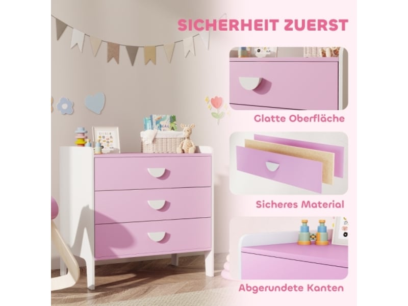 Commode enfant roseblanc, 3 tiroirs en mdf, meuble de rangement pour chambre enfant - Conforama B