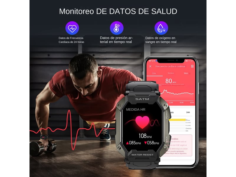  Montre connectée pour homme, surveillance de la santé 24h24, étanchéité 5 atm, écran 1,71 pouce.  - Conforama E