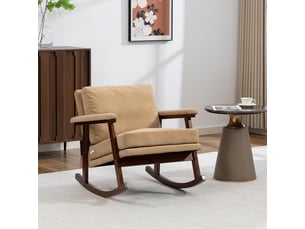 Fauteuil à bascule mid-century moderne 83x73x80cm – assise rembourrée pour salon, chambre et véranda – avec piétement en bois - velours - marron
