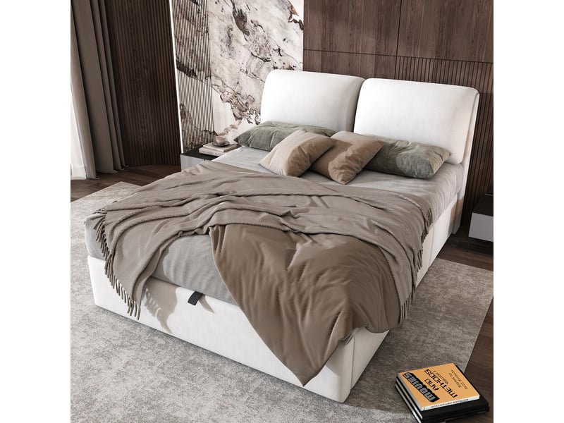  Lit en velours beige 140 x 200 cm  - Conforama D