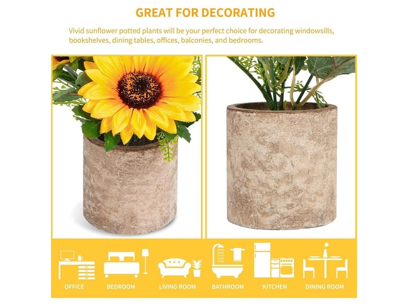  Pot de fleurs artificielles tournesol, décoration tournesol, fausse fleur jaune en pot, pour la maison, la salle de bain et la cuisine-aquaforge  - Conforama D