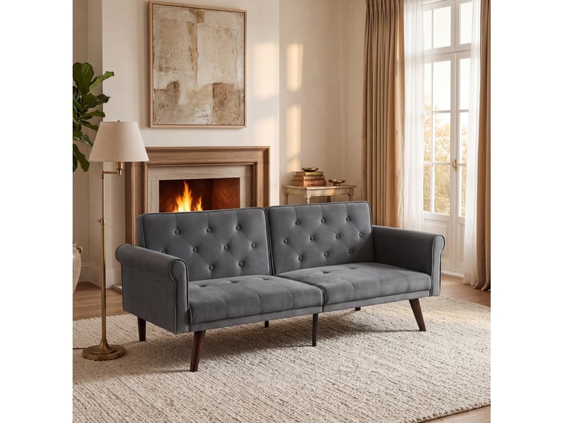  Canapé convertible modenvie 2 places velours gris dossiers réglables 172 x 89 cm  - Conforama D