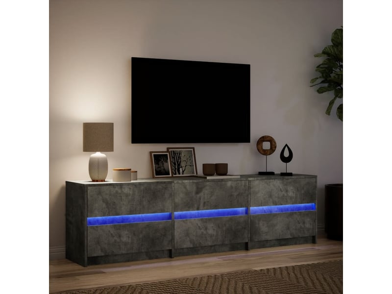  Meuble tv - banc tv - meuble de rangement avec led gris béton 180x34x50 cm bois d'ingénierie  - Conforama D