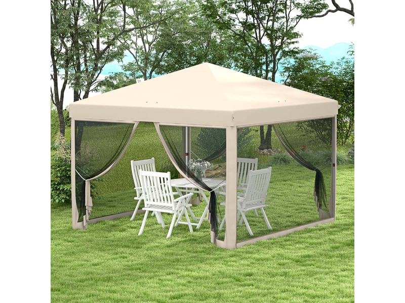  Tonnelle de jardin 3x3m avec moustiquaires anti-uv, structure en acier et sac de transport pour patio, terrasse et fêtes (beige)  - Conforama C
