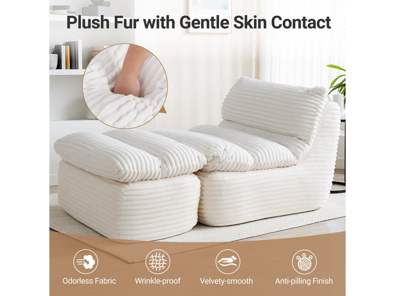 Fauteuil relax sans cadre et sans montage, design ergonomique avec repose-pieds, mousse mémoire haute densité pour un confort optimal, idéal pour le salon, la chambre, le bureau ou l’appartement,beige - Conforama E