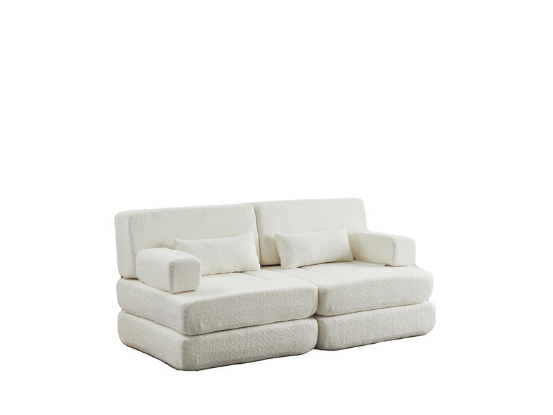 Canapé convertible modulable 4 places – beige – tissu chenille, couchage d'appoint et gain de place - Conforama A