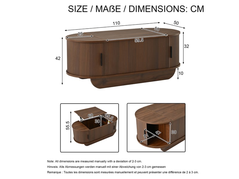 Table basse 100x50x42 cm - éclairage led - grand rangement - réglable en hauteur - mdf - usage quotidien - design moderne - table de salon - blanc CozyNest - Conforama D