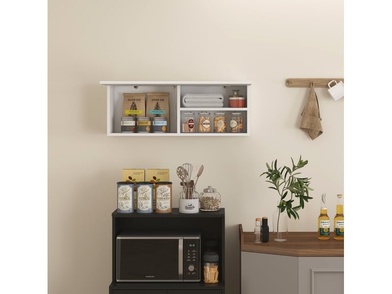  Meuble de salle de bain mural 80 x 25 x 30 cm blanc en bois, porte relevable, rangement avec étagère  - Conforama B