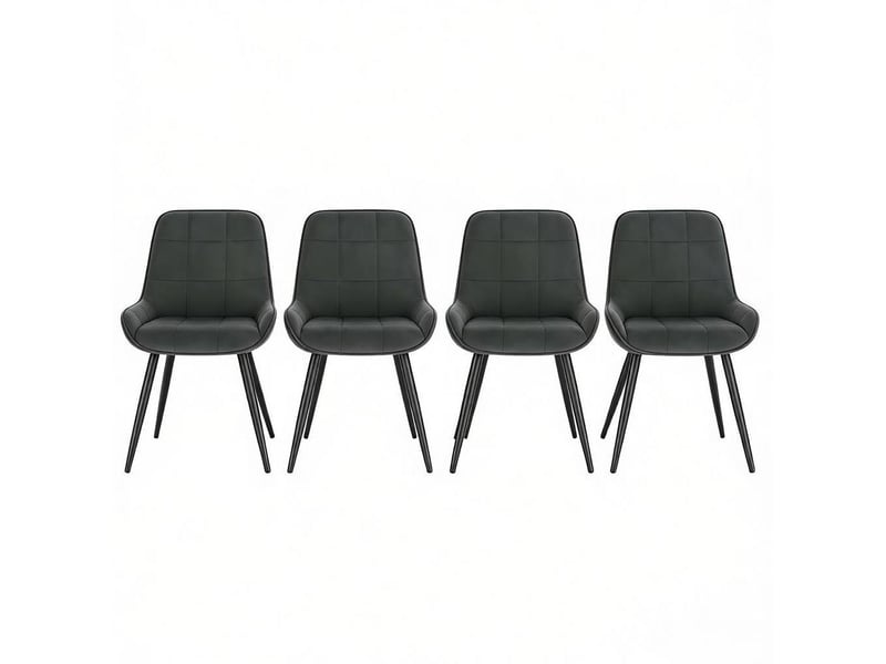  Lot de 4 chaises de salle à manger en velours gris foncé, pieds en métal noir  - Conforama A
