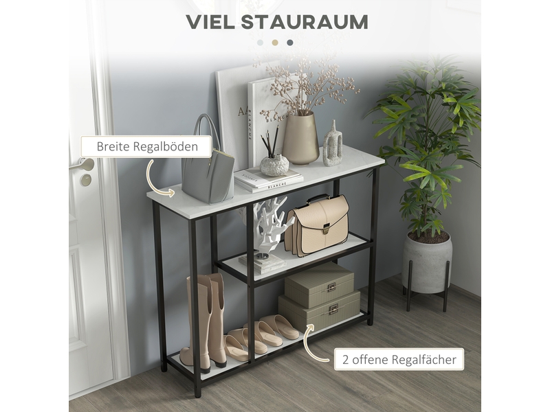  Table console avec 2 étagères effet marbre et acier noir et blanc 100x30x80 cm  - Conforama D