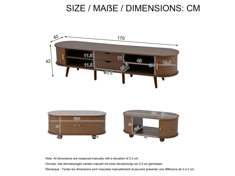  Ensemble meuble tv et table basse modenvie 2 pièces en mdf noyer 170 x 40 x 42 cm  - Conforama C