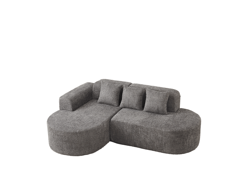  Canapé d'angle gauche 222x157 cm anthracite en chenille, 3 places avec 3 coussins de dossier, design arrondi  - Conforama A