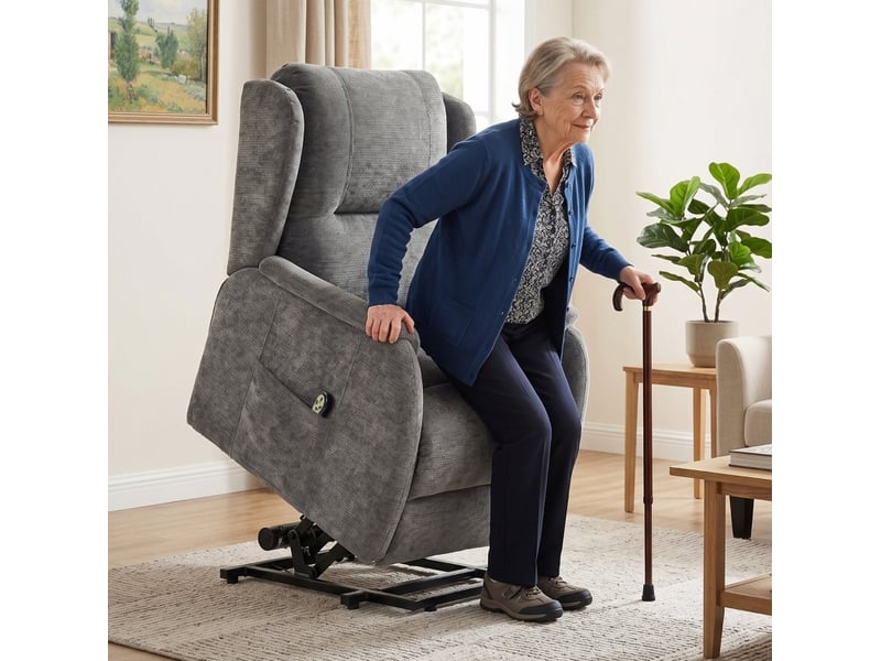  Fauteuil relax électrique releveur gris foncé avec double moteur, télécommande et poches latérales  - Conforama B
