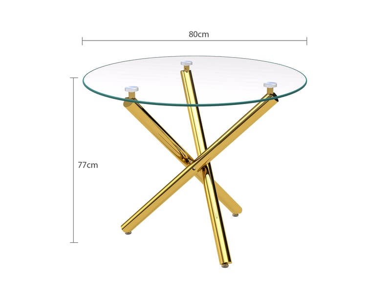  Table à manger ronde en verre trempé – piètement métal doré – ø 80 x h 76 cm  - Conforama D