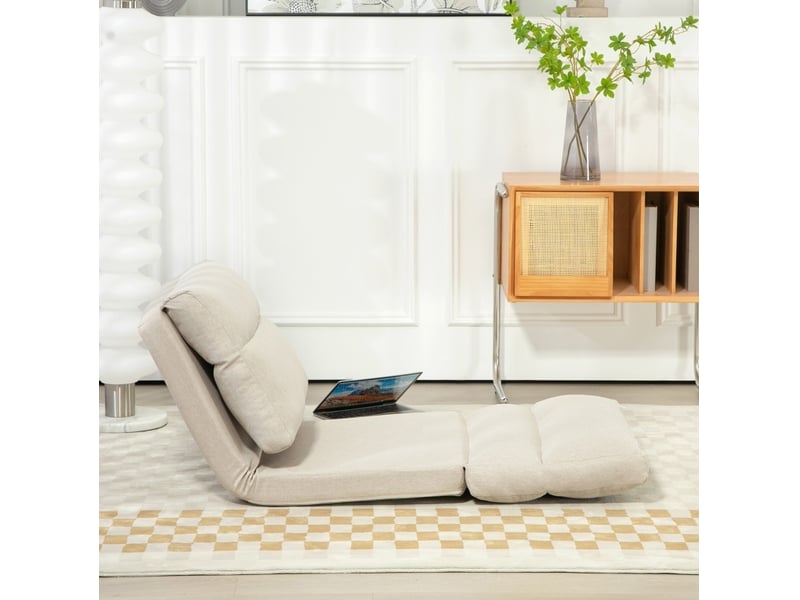  Fauteuil convertible 1 place avec dossier inclinable 6 positions et fonction lit, en polyester beige  - Conforama E