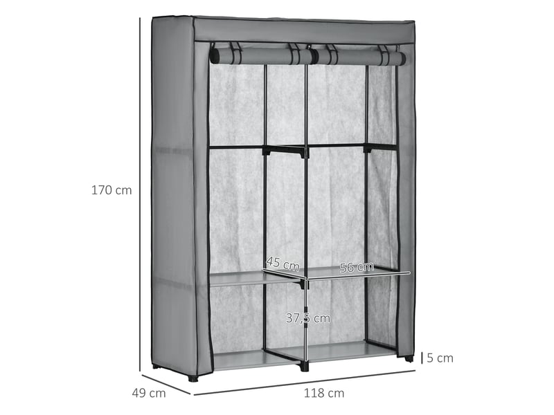  Armoire penderie en tissu pliable 118 x 49 x 170 cm, 2 tringles et 4 étagères  - Conforama C