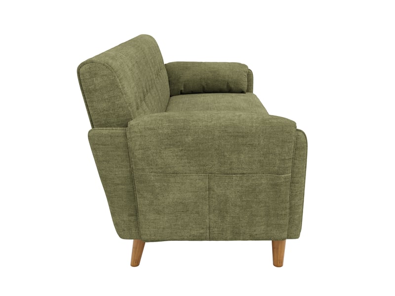 Canapé moderne 2 places, vert, chenille, dossier capitonné, pieds en bois massif - Conforama D