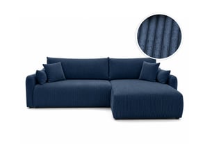 Canapé d'angle réversible convertible LOUNGITUDE APOLINE 4 places Velours bleu avec coffre de rangement