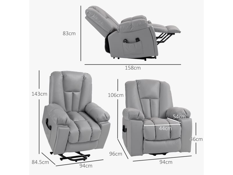  Fauteuil relax électrique gris foncé, fauteuil releveur et massage vibrant 8 points, inclinable à 135° pour le salon  - Conforama C