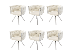 Chaise de salle à manger lot de 6 59x54x72 cm pivotante velours beige et argenté